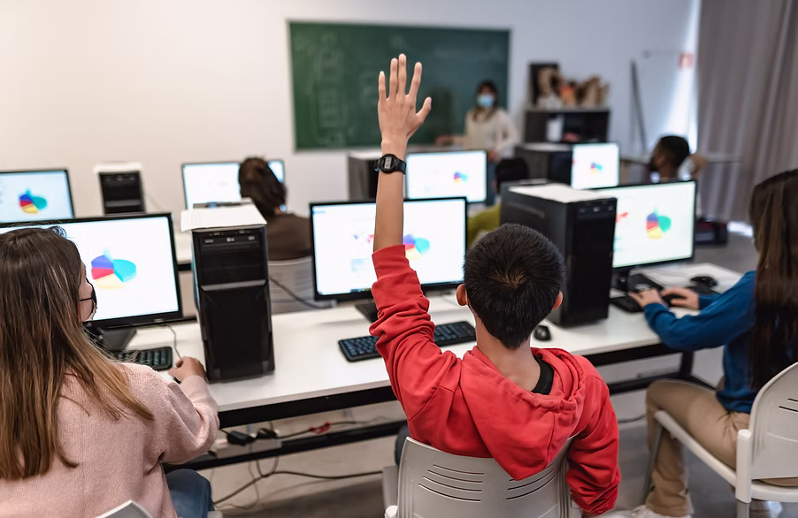 Young students learning together